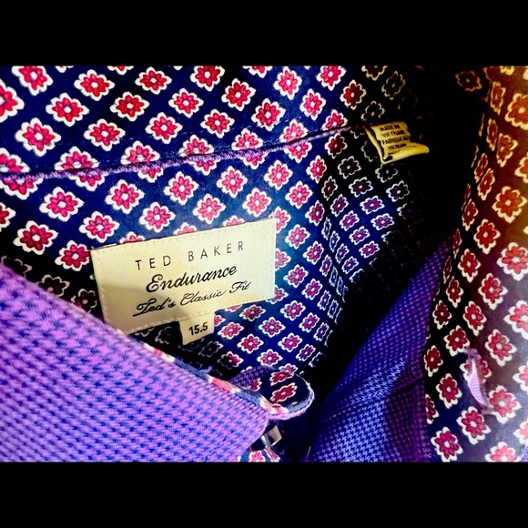 Ted Baker Endurance Men’s Button Down Purple Geometric Pattern, 15.5, flip cuff - Picture 4 of 7